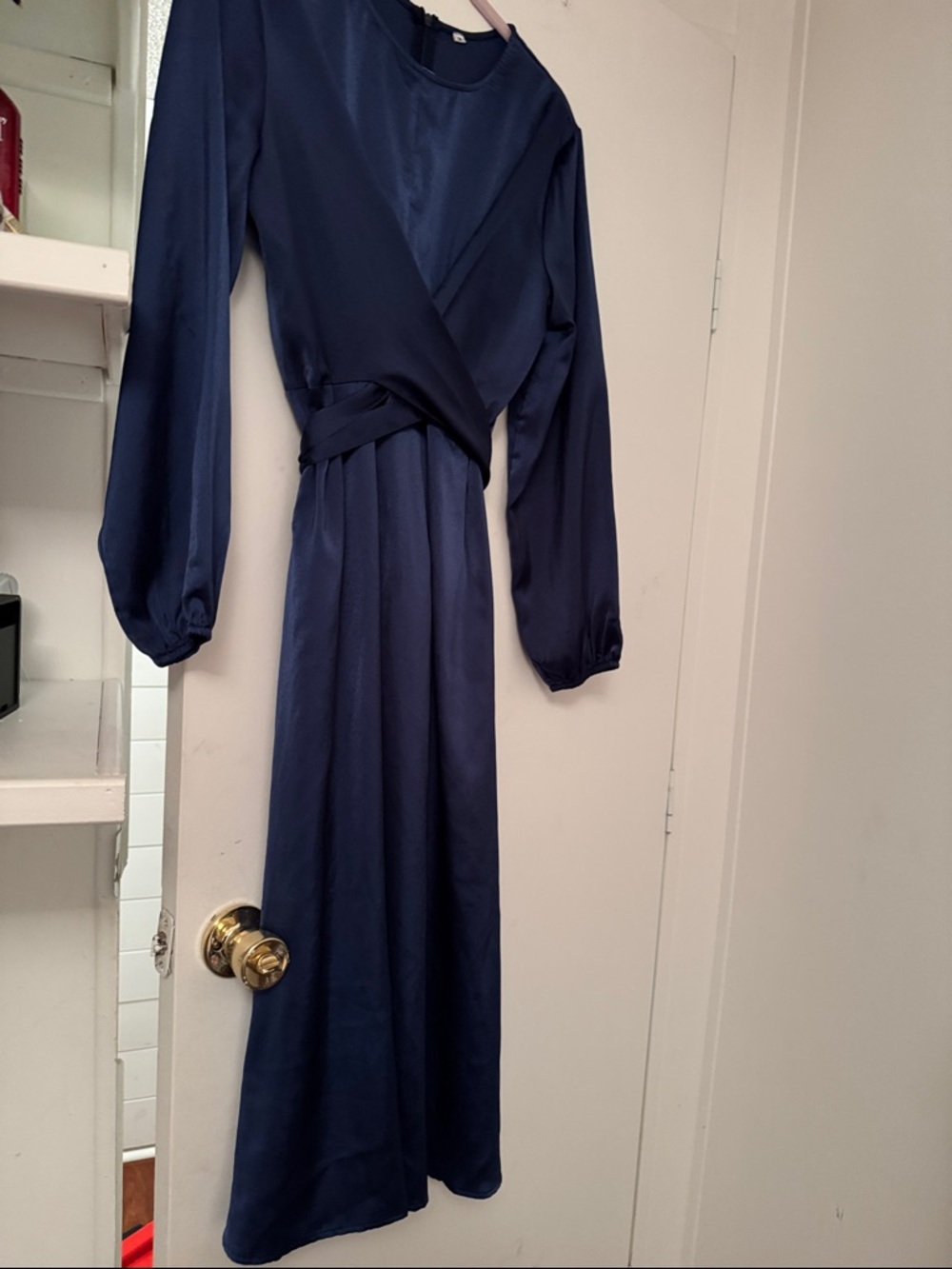 Women's Navy Long Sleeve Satin Wrap Dress